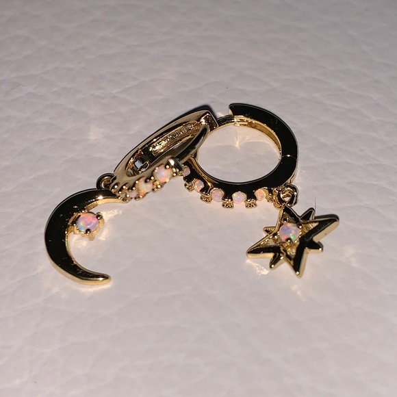 Starry Night Mini Gold Opal Hoops Earrings Huggies - Picture 13 of 16